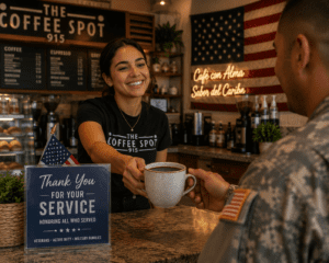 Free coffee veterans el paso offer includes a free 12oz drip coffee today at The Coffee Spot 915 for veterans and active duty service members.