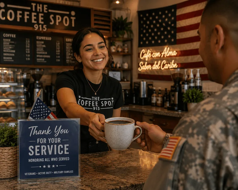 Free coffee veterans el paso offer includes a free 12oz drip coffee today at The Coffee Spot 915 for veterans and active duty service members.